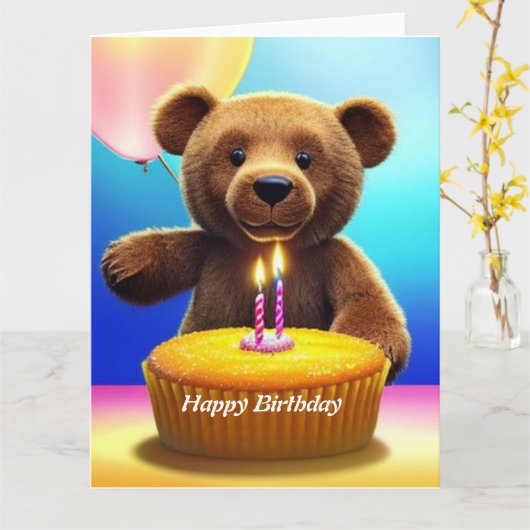 Carte d'anniversaire Ourson (Fleur jaune)