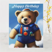 Carte d'anniversaire Ourson (Fleur jaune)