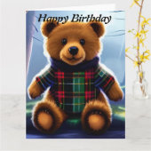 Carte d'anniversaire Ourson en peluche (Fleur jaune)
