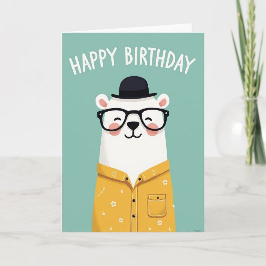 Carte d'anniversaire ourson fantaisiste (Devant)
