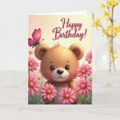 Carte d'anniversaire Ourson Mignon (Fleur jaune)