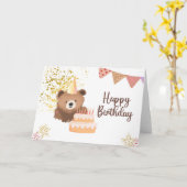 Carte d'anniversaire Ourson Mignon (Fleur jaune)