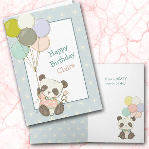 Carte d'anniversaire Ourson Panda Mignon et Ballon