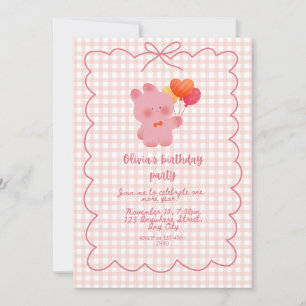 Carte d'anniversaire Ourson Rose avec Ballons