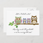 Carte d'anniversaire Owl Twins (Devant / Derrière)
