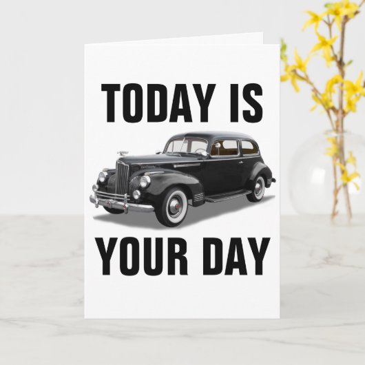 CARTE D'ANNIVERSAIRE PACKARD CLASSIC CAR (Fleur jaune)