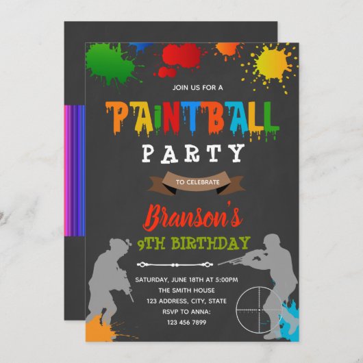 Carte d'anniversaire paintball (Devant / Derrière)