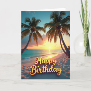 Carte d'anniversaire Palmier Coucher de Soleil Tro