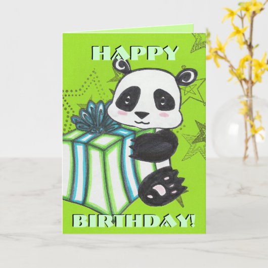 Carte d'anniversaire Panda (Fleur jaune)