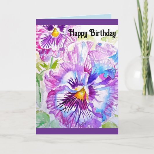 Carte d'anniversaire Pansy Watercolor Floral (Devant)