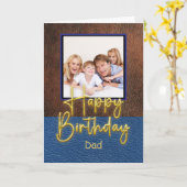 Carte d'anniversaire Papa écriture dorée cuir bleu (Fleur jaune)