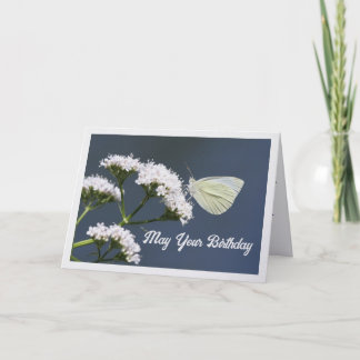 Carte d'anniversaire Papillon Blanc Sur Fleurs