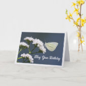 Carte d'anniversaire Papillon Blanc Sur Fleurs (Fleur jaune)
