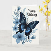 Carte d'anniversaire Papillon Bleu (Fleur jaune)
