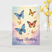 Carte d'anniversaire Papillon de rêve (Fleur jaune)