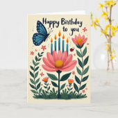 Carte d'anniversaire papillon en art (Fleur jaune)