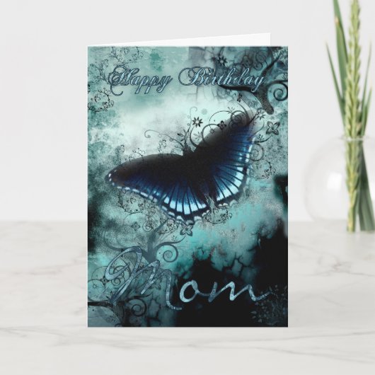 Carte d'anniversaire papillon Maman - Bleu papillo (Devant)