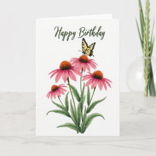 Carte d'anniversaire Papillon Marguerite Rose