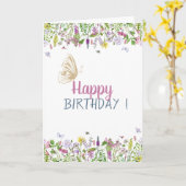 Carte d'anniversaire papillon pailleté or pré chic (Fleur jaune)