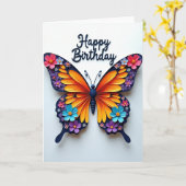 Carte d'anniversaire Papillon Vibrant (Fleur jaune)