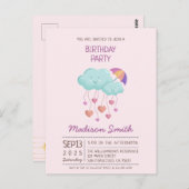 Carte d'anniversaire parapluie coloré avec des nua (Devant / Derrière)