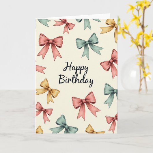 Carte d'anniversaire Pastel Bows (Fleur jaune)