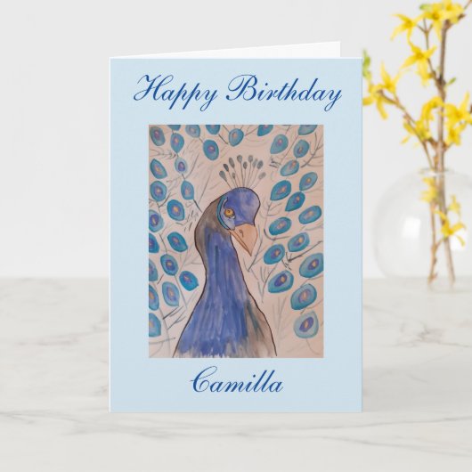 Carte d'anniversaire Peacock Blue (Fleur jaune)