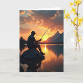 Carte d'anniversaire Pêche au coucher du soleil (Fleur jaune)
