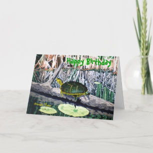 Carte d'anniversaire peinte de tortue