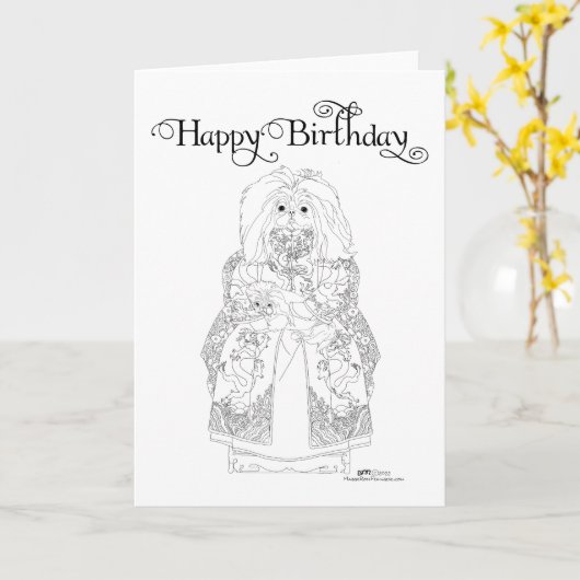 Carte d'anniversaire Pekingese (Fleur jaune)