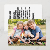 Carte d'anniversaire personnalisable 1 photo (Devant / Derrière)