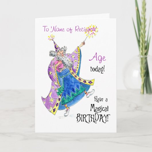 Carte d'anniversaire personnalisable avec Magicien (Devant)