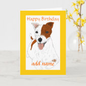 Carte d'anniversaire personnalisable Jack Russell  (Fleur jaune)