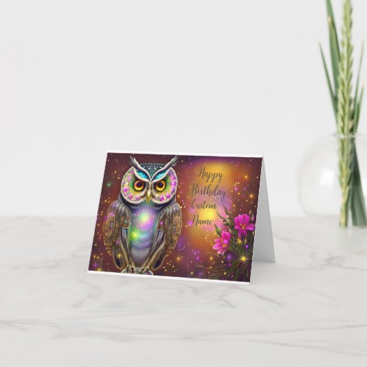 Carte d'anniversaire personnalisable pour le hibou (Devant)