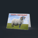 Carte d'anniversaire personnalisable Ram<br><div class="desc">Carte de voeux personnalisable avec photo Ram. Le texte à l'avant dit "Joyeux anniversaire !" et le texte à l'intérieur dit "J'espère que vous passerez une bonne journée !" Le texte peut être personnalisé.</div>