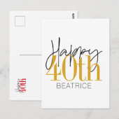 Carte d'anniversaire personnalisée 40e Joyeuse (Devant / Derrière)