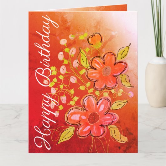 Carte d'anniversaire personnalisée à fleurs orange (Devant)