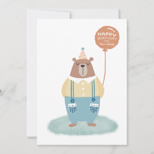 Carte d'anniversaire personnalisée à l'ours mignon (Devant)