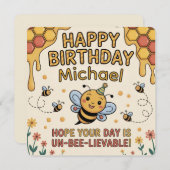 Carte d'anniversaire personnalisée abeille - Thème (Devant / Derrière)