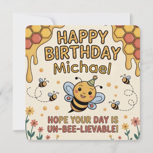 Carte d'anniversaire personnalisée abeille - Thème (Devant)