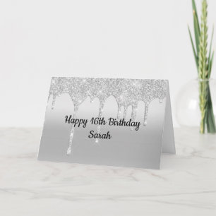 Carte d'anniversaire personnalisée argent paillett