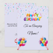 Carte d'anniversaire personnalisée avec ballons et (Devant / Derrière)