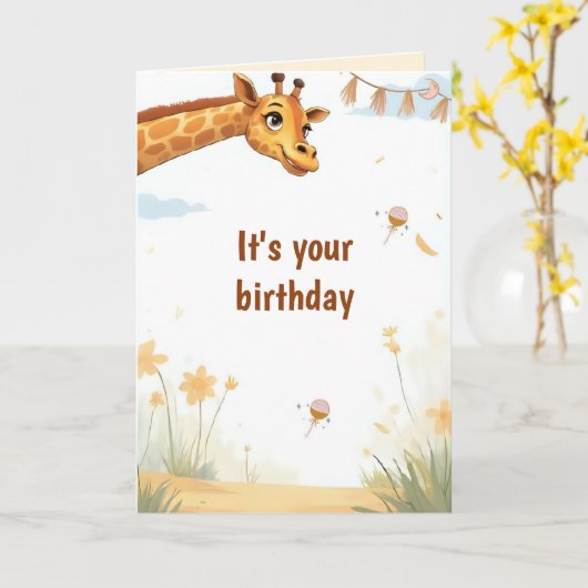 Carte d'anniversaire personnalisée de girafe migno (Fleur jaune)