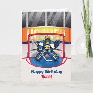 Carte d'anniversaire personnalisée de hockey sur g