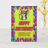 Carte d'anniversaire personnalisée de la souris (Fleur jaune)