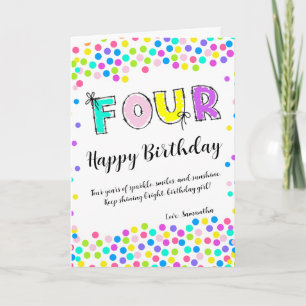 Carte d'anniversaire personnalisée Fille 4 ans