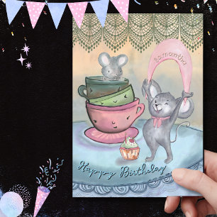Carte d'anniversaire personnalisée Funny Mice Teac