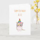 Carte d'anniversaire personnalisée Katie kitten (Fleur jaune)