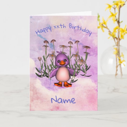 Carte d'anniversaire personnalisée mignonne mauve (Fleur jaune)