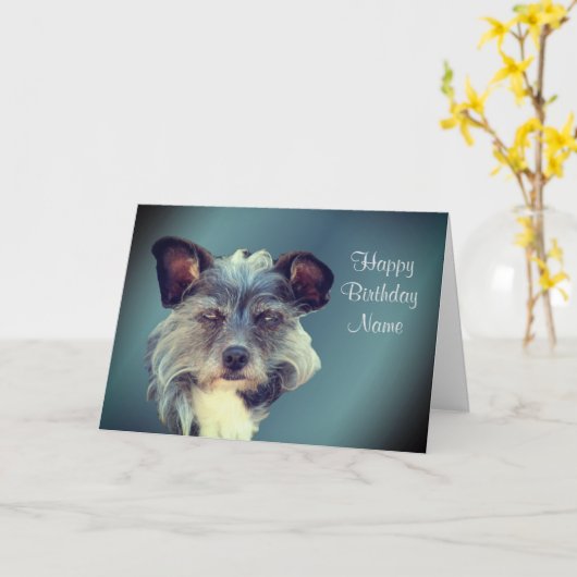 Carte d'anniversaire personnalisée Mix Mutt Terrie (Fleur jaune)